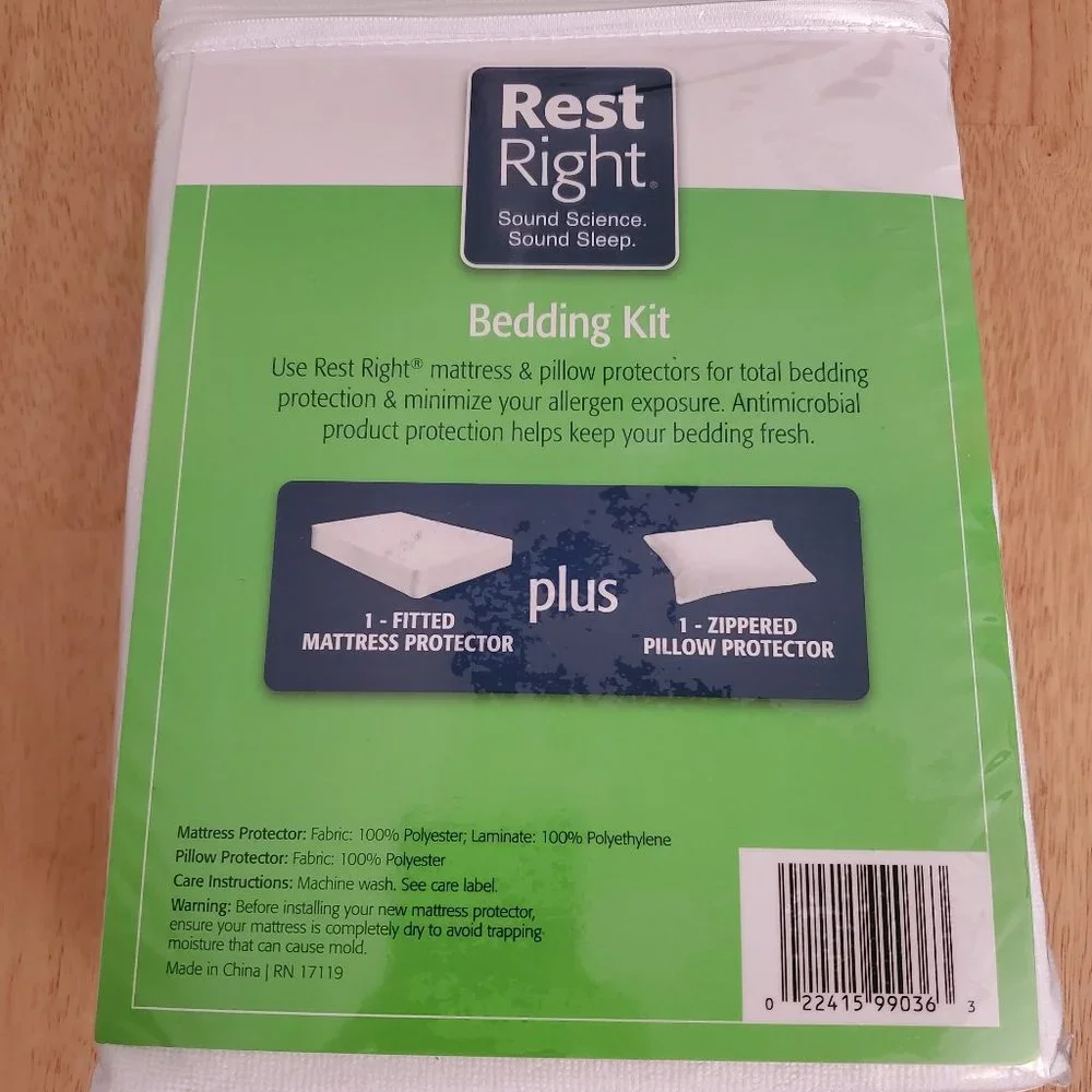 Rest Right Bedding Kit Antimicrobial Pillow & Mattess Cover Protector Twin XL